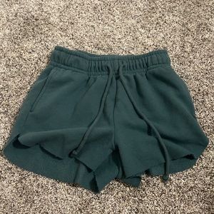 Green Sweat-pant material Shorts w/ pockets